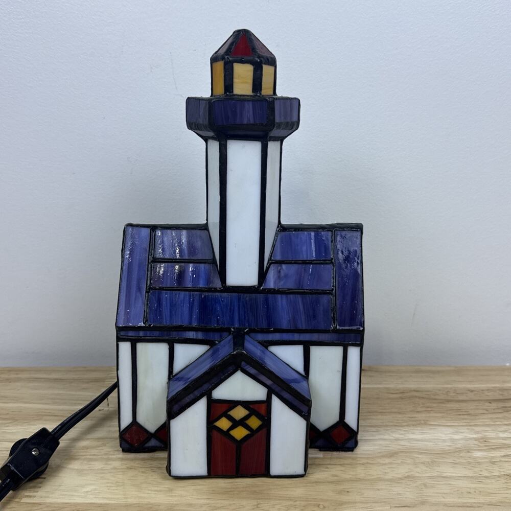 Tiffany Style Stained Glass Church Night Light Accent Light 9.5” Home Decor
